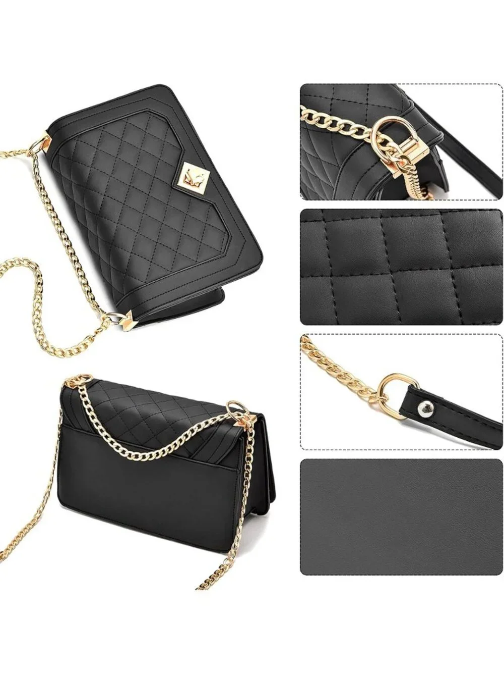 Womens White Quilted Small Pu Leather Shoulder Purse Chain Crossbody Bag